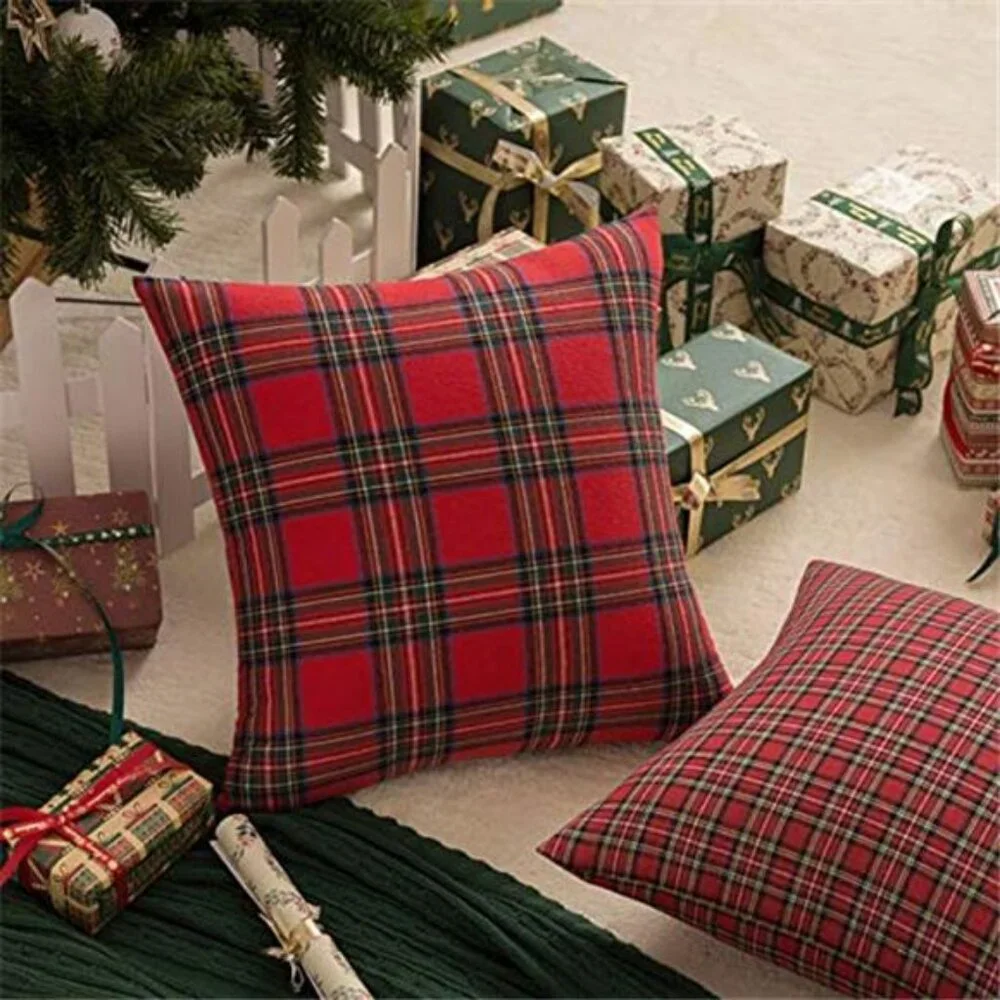 Pack of 2 Christmas Plaid Throw Pillow Covers Scottish 18 x 18 NO INSERT